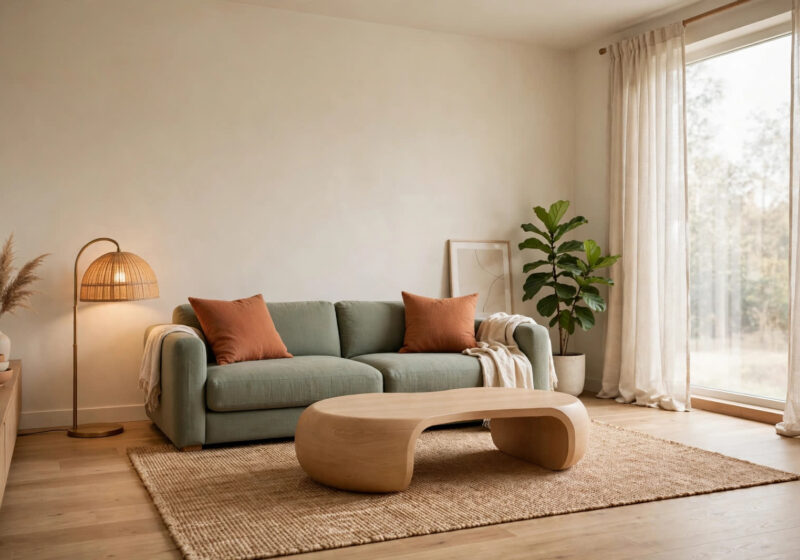 interior design designmode24 — complete guide to planning any room, warm living room with sage sofa and terracotta palette